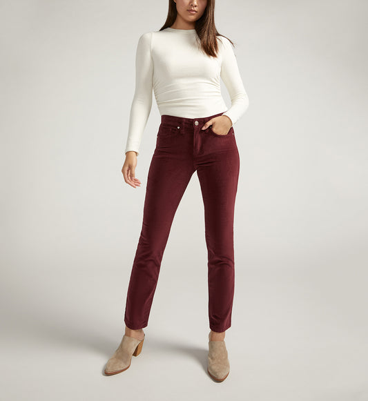 Women's Ankle-length Burgundy Corduroy Pants: 31" Inseam