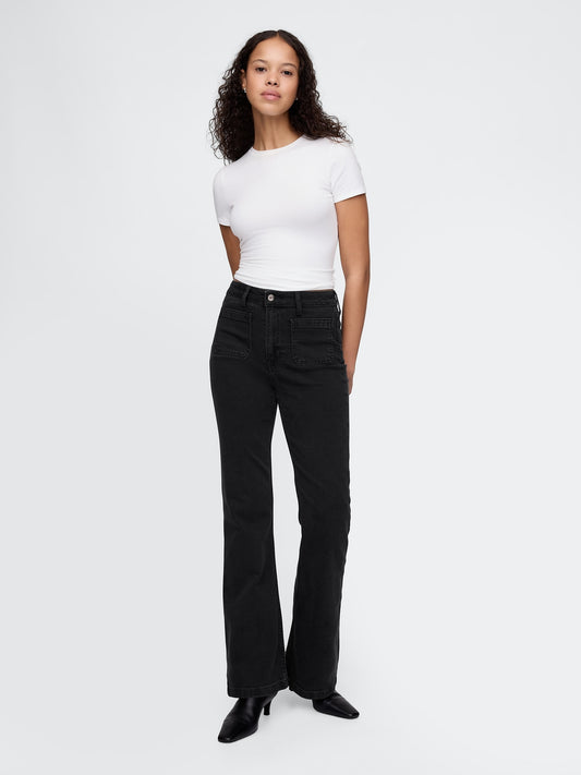 Women's Black Curvy High Rise '70s Flare Jeans
