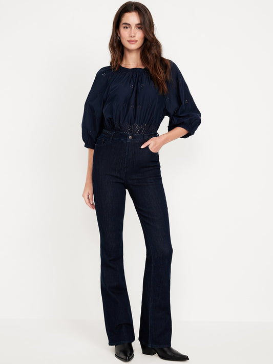 Women's Dark Wash High Rise Flare Jeans: 29", 31", 34" Inseams