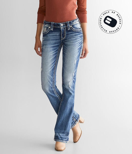 Women's Low Rise Distressed Stretch Bootcut Jeans: 30", 32", 34" Inseams