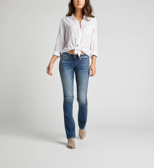 Women's Low Rise Medium Blue Straight Leg Jeans: 31", 33" Inseams