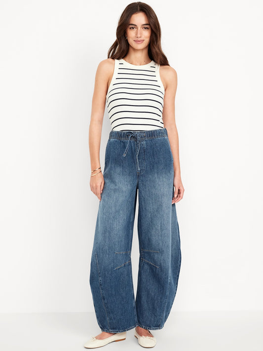 Women's Medium Wash Pull-On Barrel Jeans