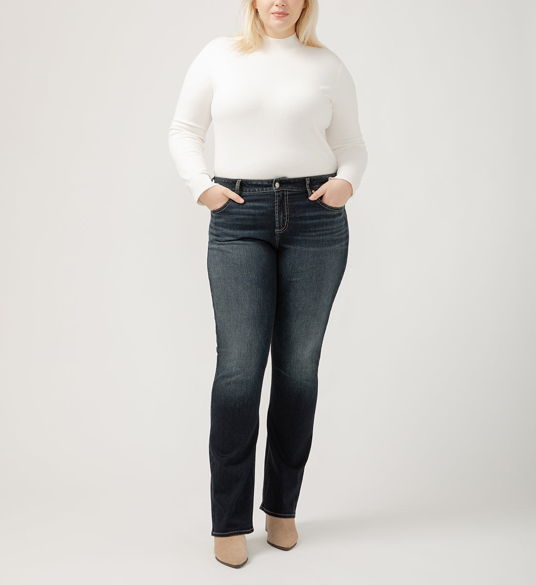 Women's Plus Size Dark Wash Slim Bootcut Jeans: 31", 33" Inseams