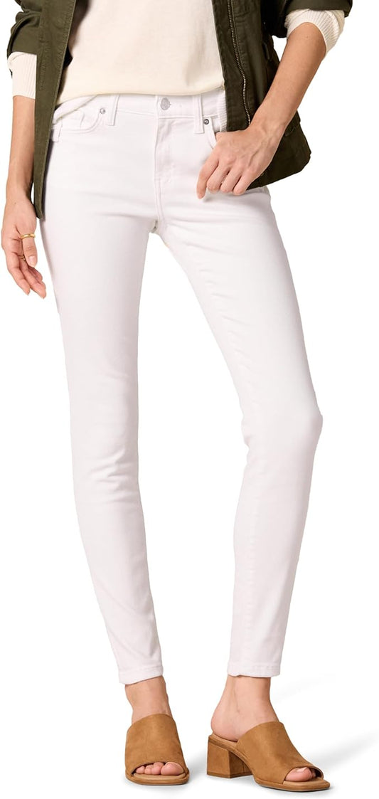 Women's White Mid-Rise Ankle Length Skinny Jeans: 27", 29", 31" Inseams