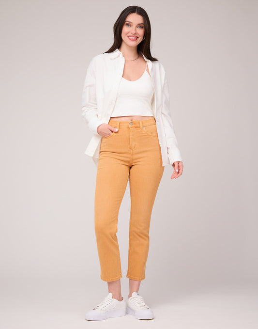 Yellow Cropped Slim Fit Jeans: 27" Inseam