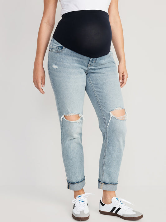 Maternity Full Panel Ripped Boyfriend Jeans