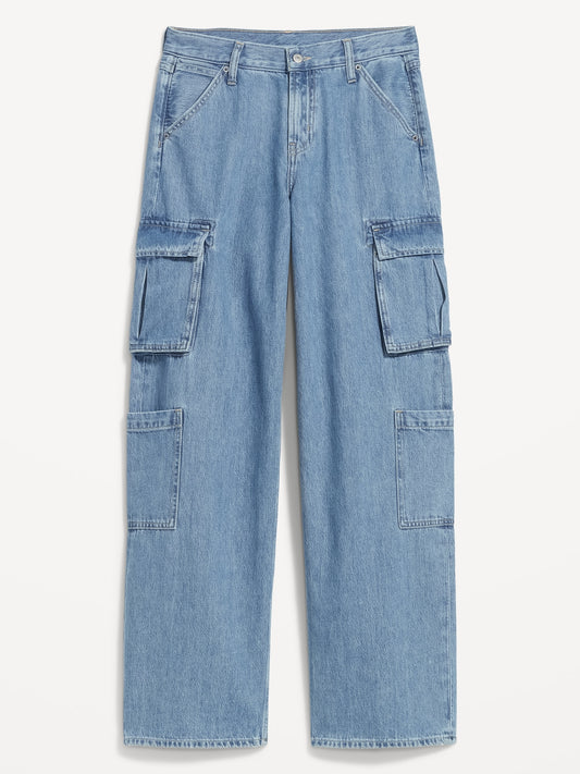 Mid-Rise Baggy Wide-Leg Cargo Jeans