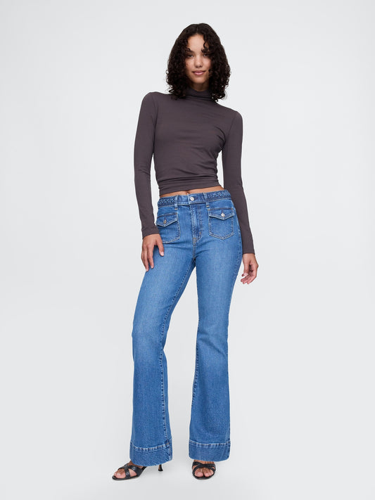 High Rise Braided ';70s Flare Jeans