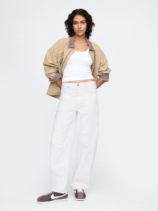Women's White High Rise Barrel Carpenter Jeans