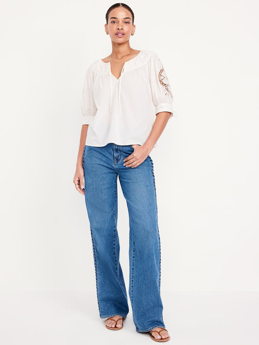Braided Side Trim Wide-Leg Jeans: 29", 31", 34" Inseams