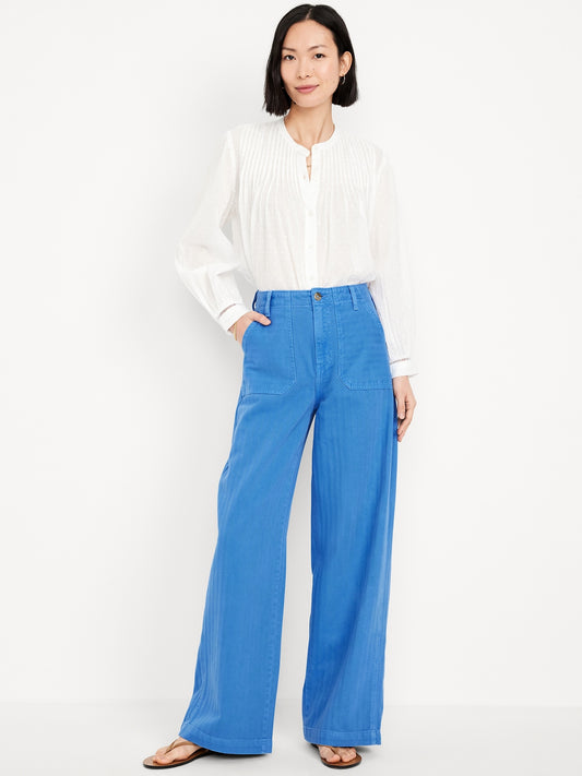 Women's Cornflower Blue Baggy Wide-Leg Jeans: 28", 30", 33" Inseams