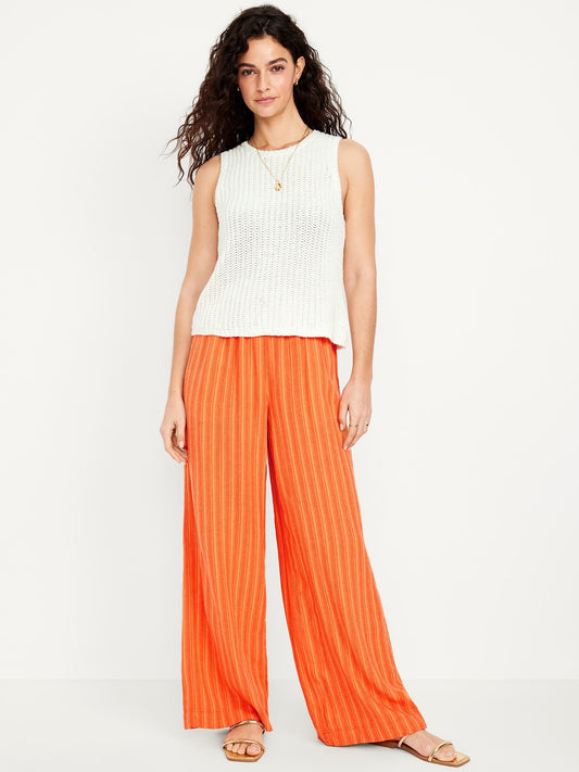 Women's Orange Linen-Blend Wide-Leg Pants in Petite, Regular and Tall