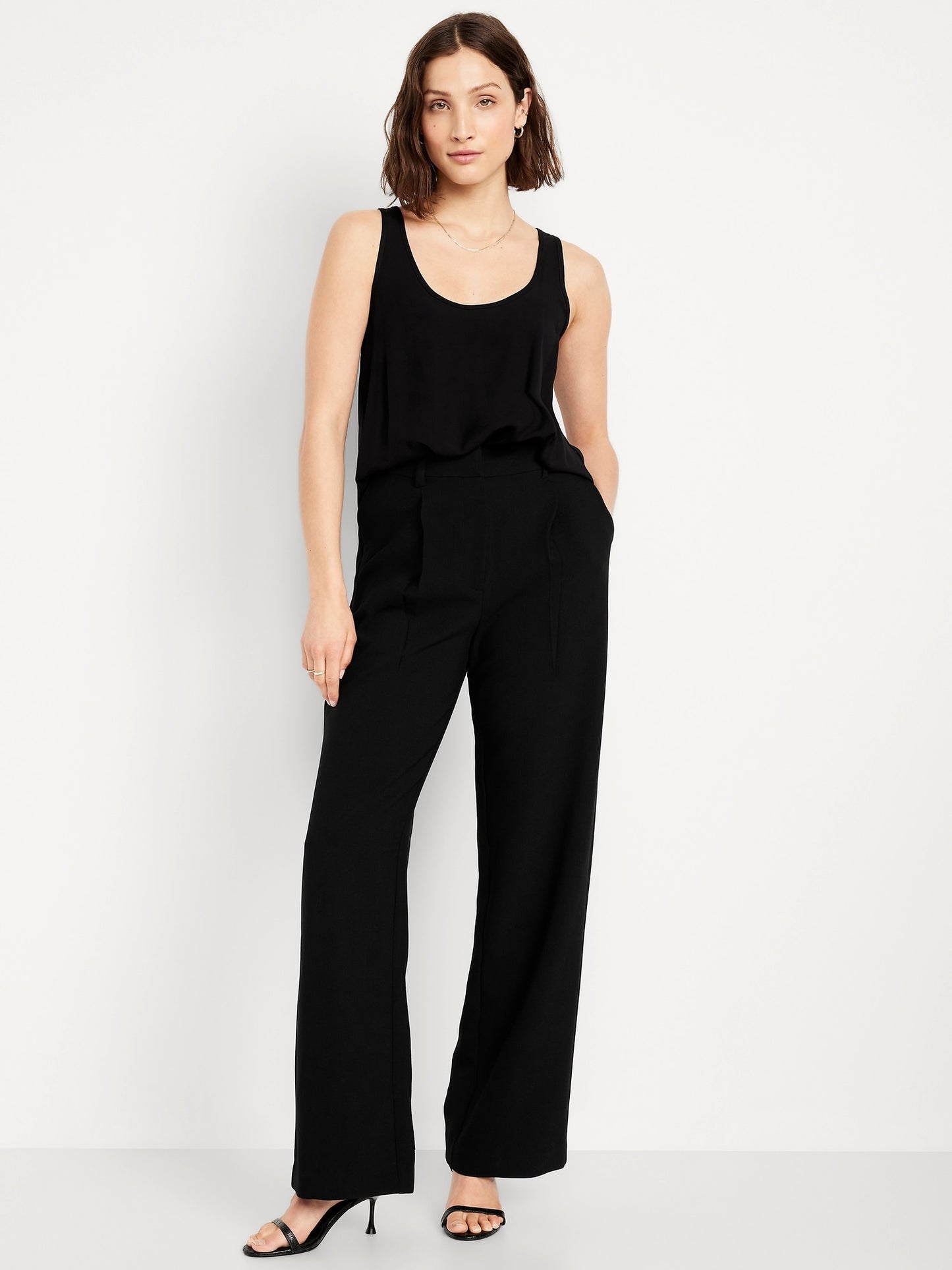 Pleated Wide-Leg Trouser Pants: 28", 30", 33" Inseams