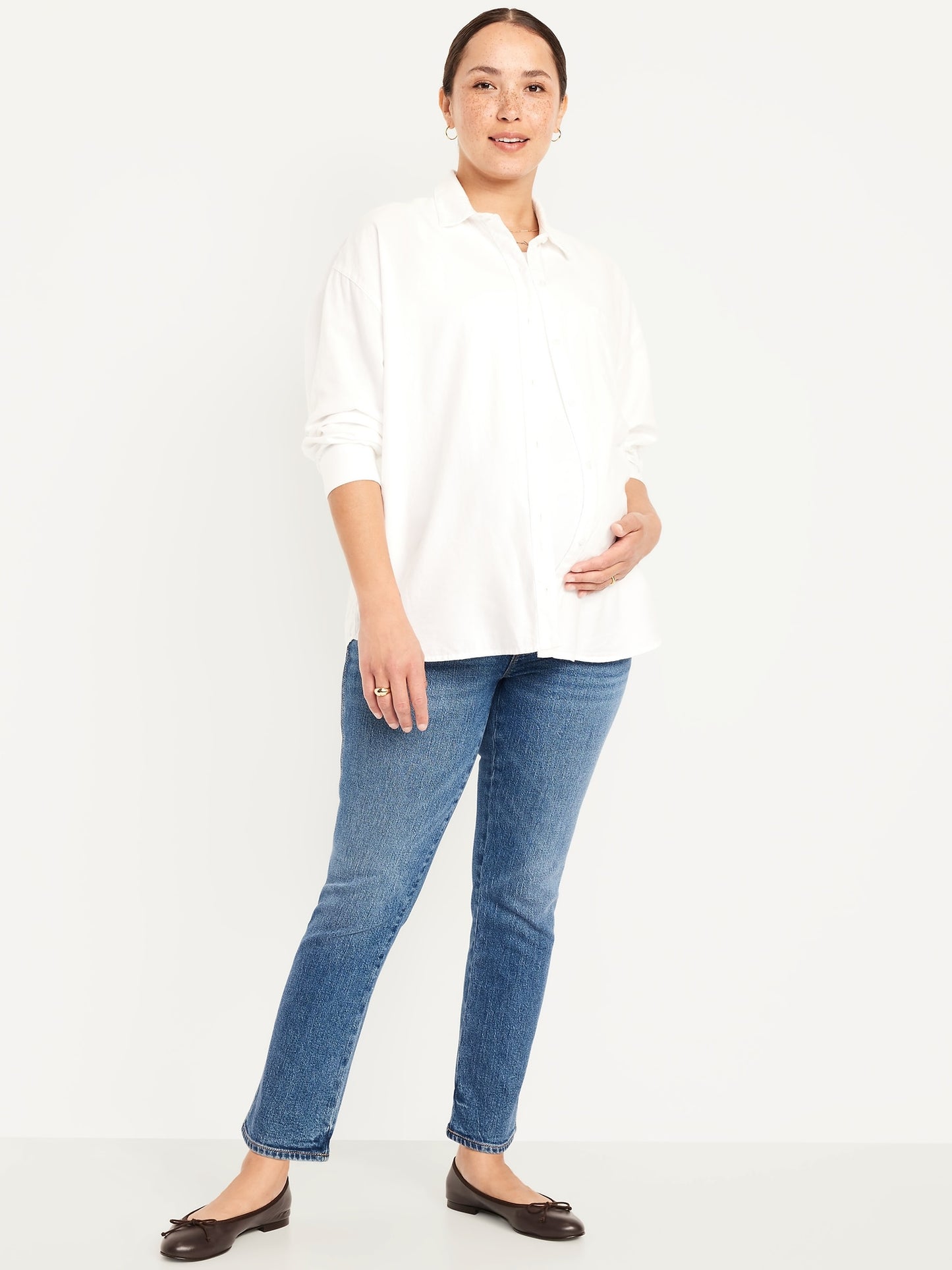 Ankle Length Full-Panel Slim Maternity Jeans: 29" Inseam