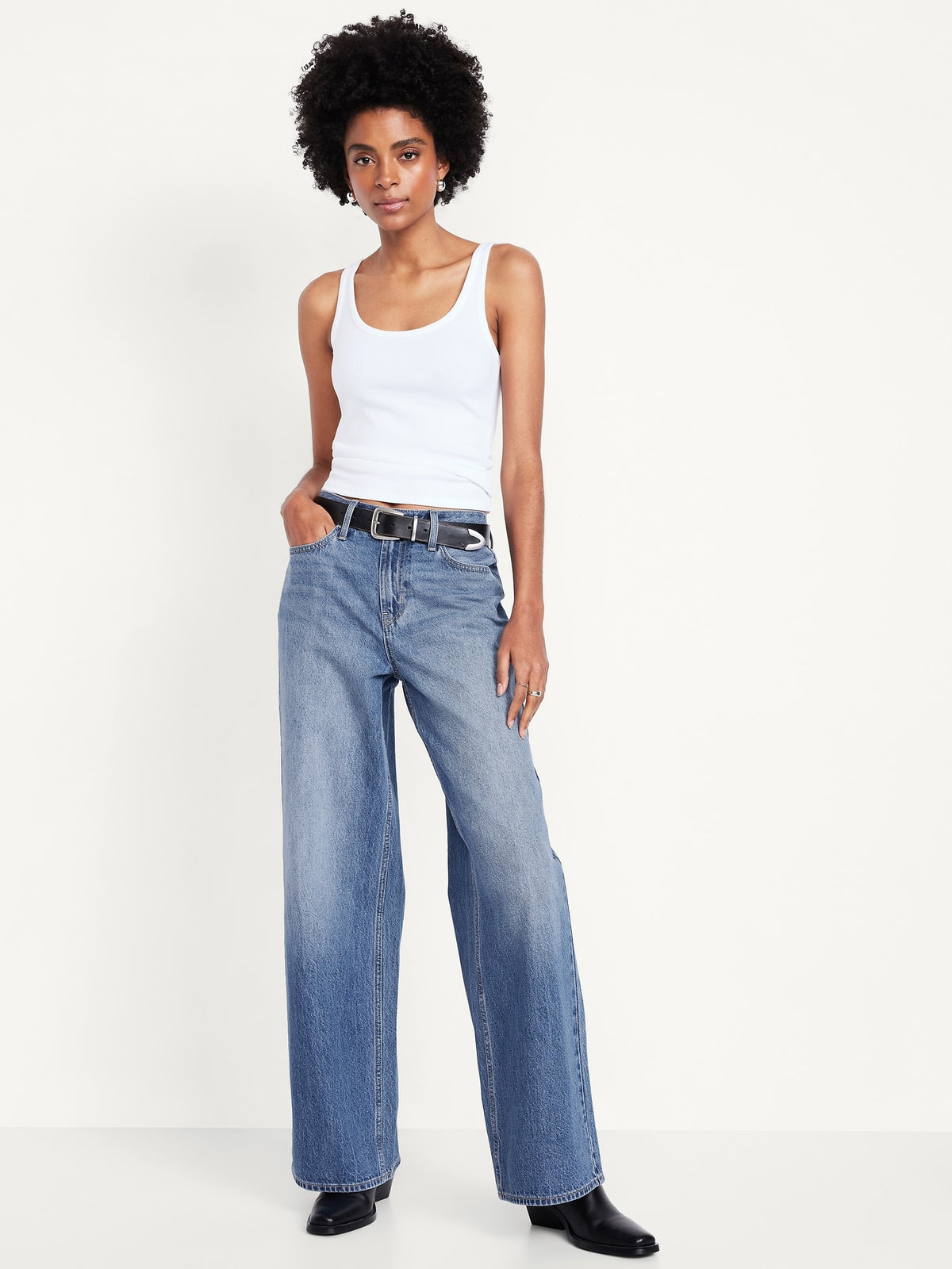 Mid-Rise Baggy Wide Leg Jeans: 28", 30", 33" Inseams