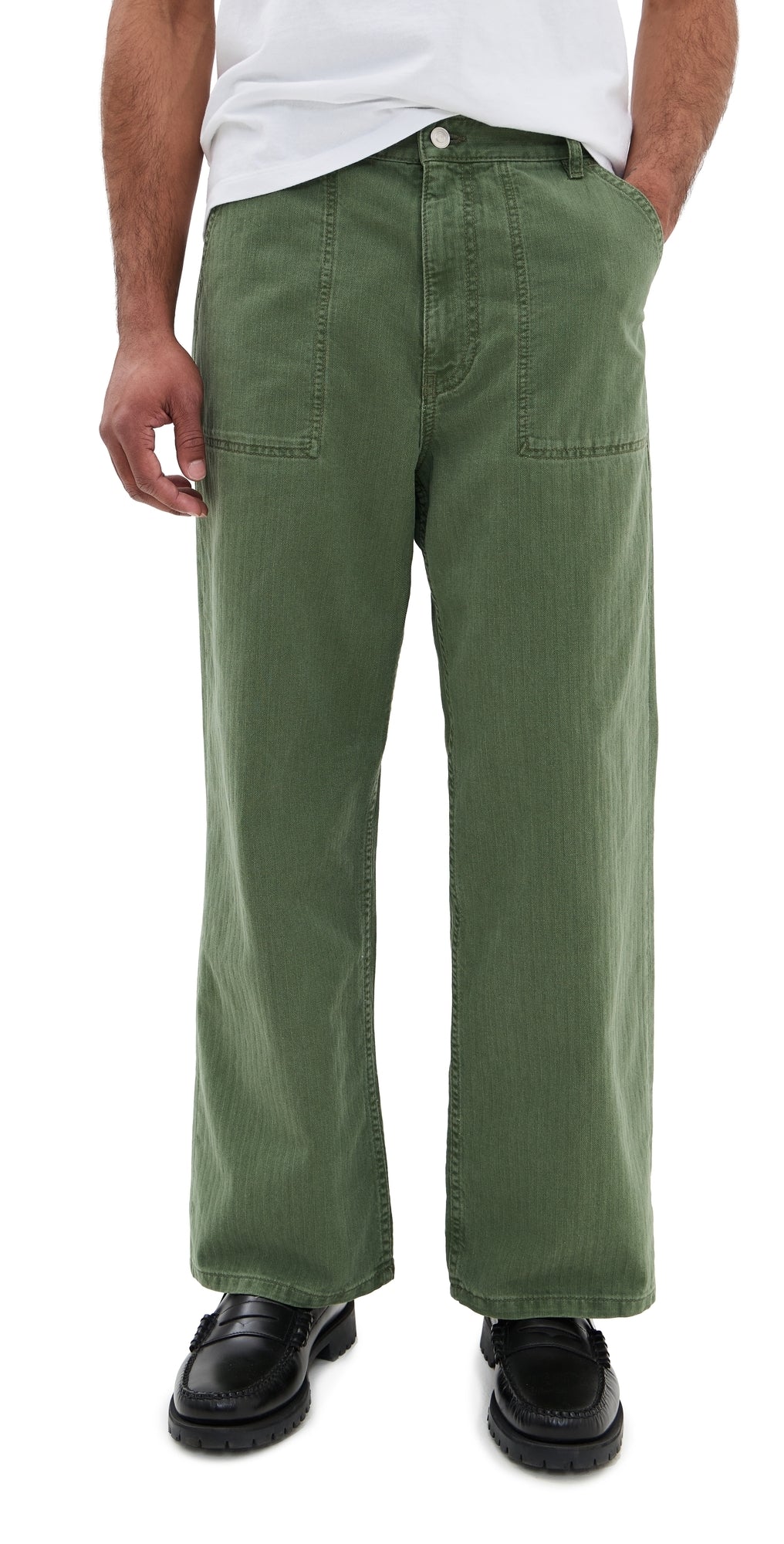 Men's Recycled Cotton Green Loose Fit Jeans: 27.5" Inseam