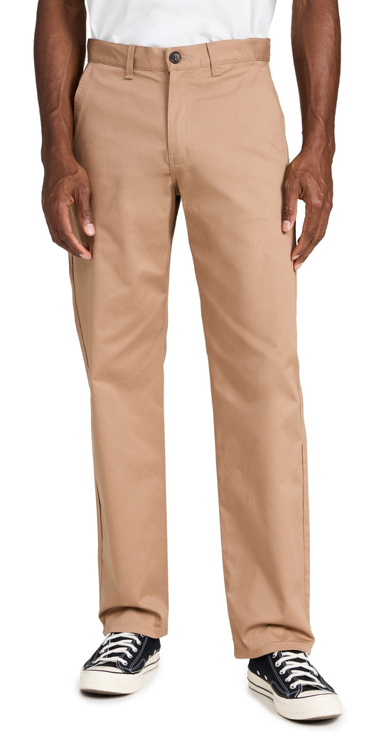 Men's Straight Leg Chino Beige Stretch Twill Trousers: 33" Inseam