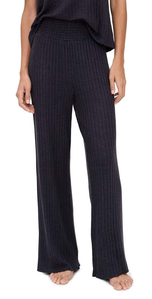 Smocked Rib Black Pants 28" Inseam