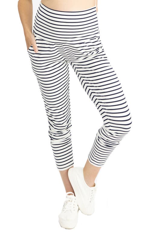 Angel Maternity Tapered Casual Maternity Pants in Navy/White Stripes