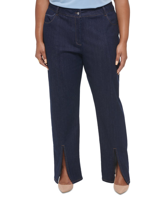 Calvin Klein Plus Slim-Leg Split-Front Denim Pants