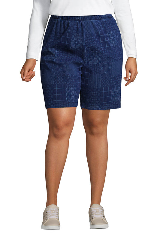Women's Plus Size High Rise Sport Knit Elastic Waist Denim Jean Shorts