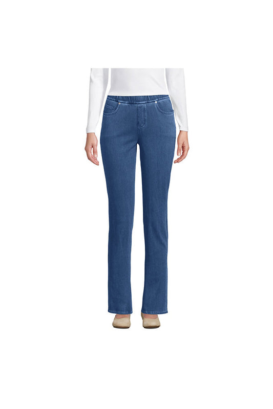 Women's Starfish Mid Rise Pull On Knit Denim Straight Jeans