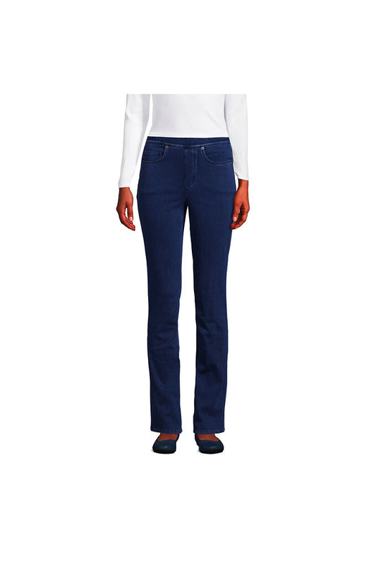 Women's Starfish Mid Rise Pull On Knit Denim Straight Jeans