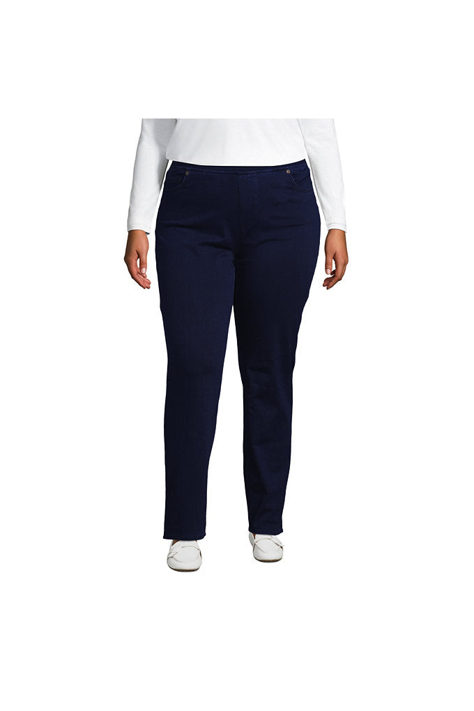 Women's Plus Size Starfish Mid Rise Pull On Knit Denim Straight Jeans