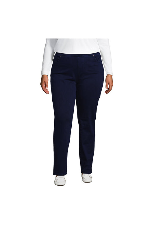 Women's Plus Size Starfish Mid Rise Pull On Knit Denim Straight Jeans