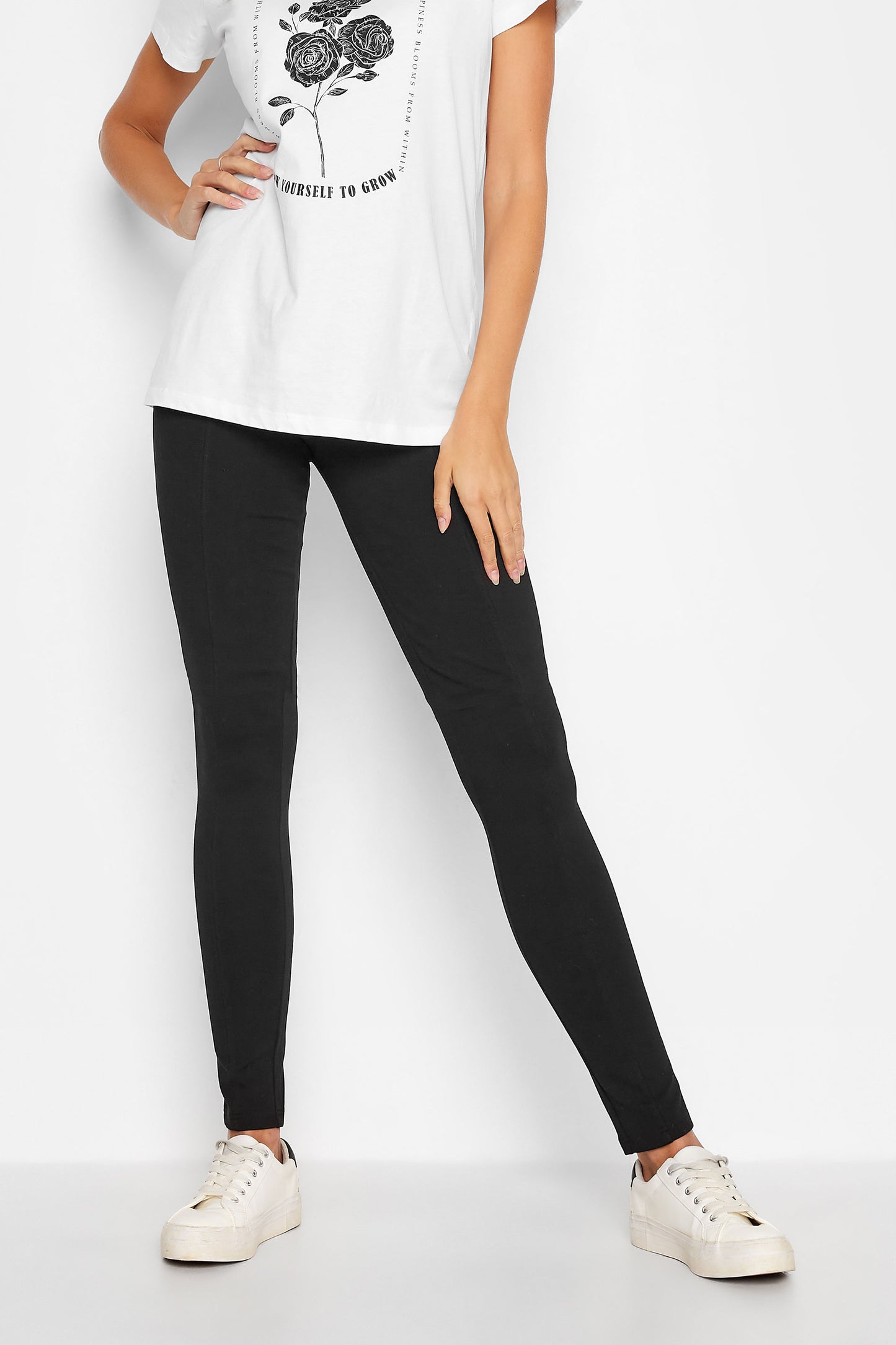 Tall Black Ponte Seam Detail Stretch Leggings