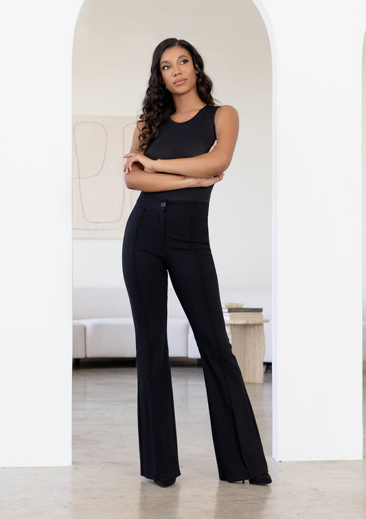 Alloy Apparel Tall High Waist Flare Dress Pants for Women in Black