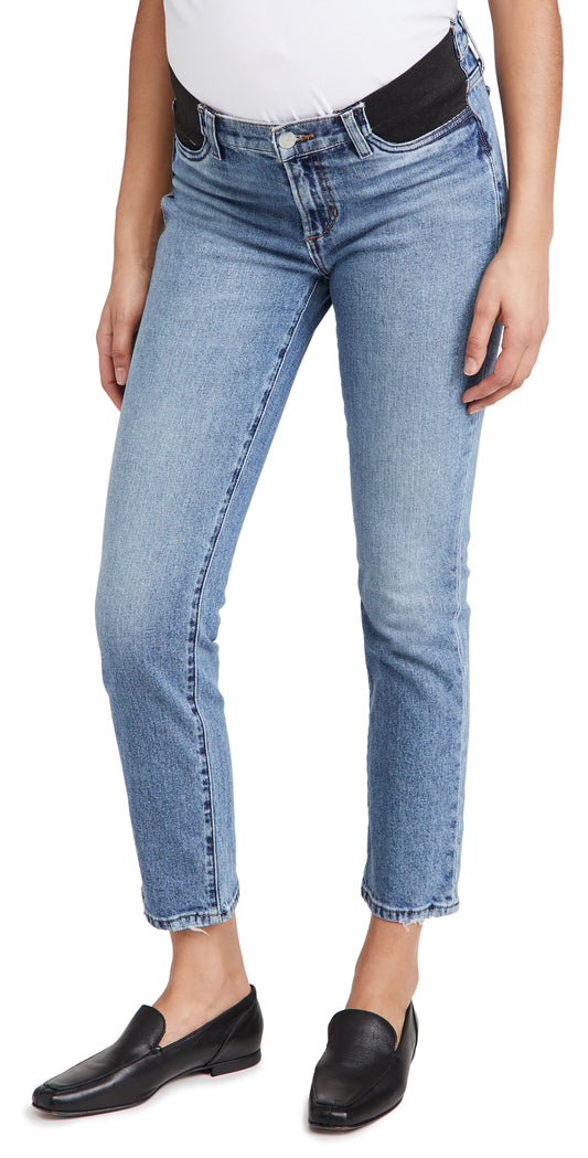 Light Wash Straight Ankle Maternity Jeans: 27.5" Inseam