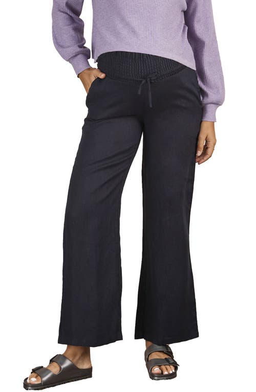 Smocked Waist Linen Maternity Pants in Navy