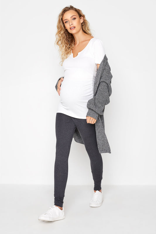 LTS Tall Maternity Charcoal Grey Stretch Cotton Leggings