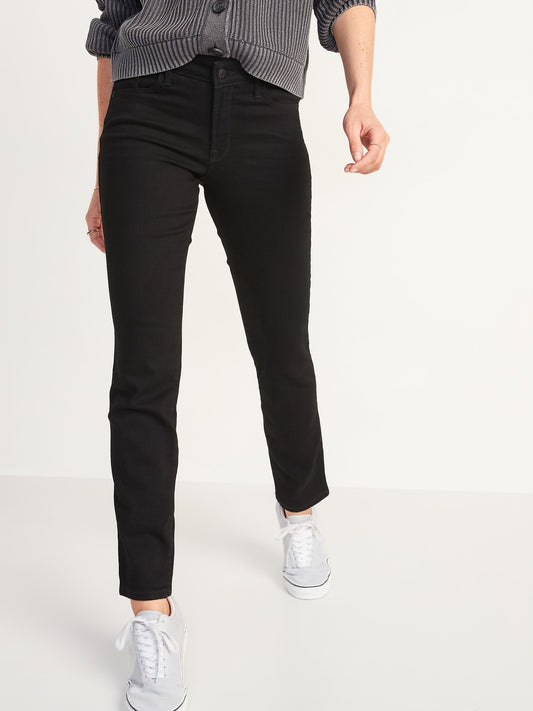 Old Navy Mid-Rise Power Slim Straight Black Jeans for Women