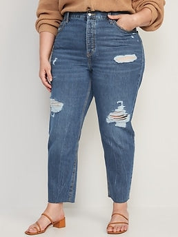 Extra High-Waisted Button-Fly Sky-Hi Straight Cut-Off Non-Stretch Jeans for Women