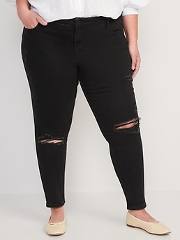 Old Navy Mid-Rise Pop Icon Black Ripped Skinny Jeans for Women